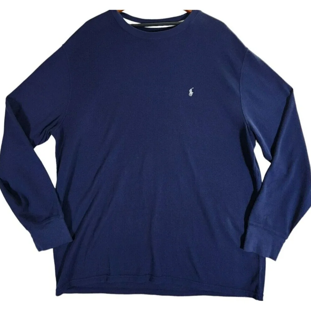 Polo Ralph Lauren Sleepwear Top Men's 2XL Blue Thermal Waffle Knit Long Sleeve